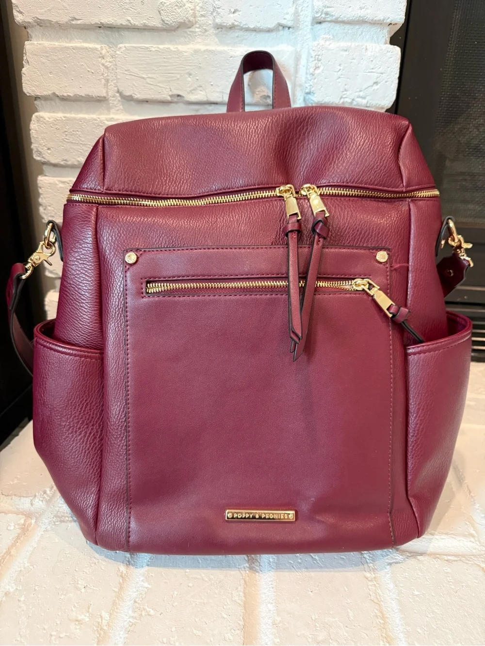 Poppy & Peonies Burgundy Leather diaper bag - Picture 1 of 6